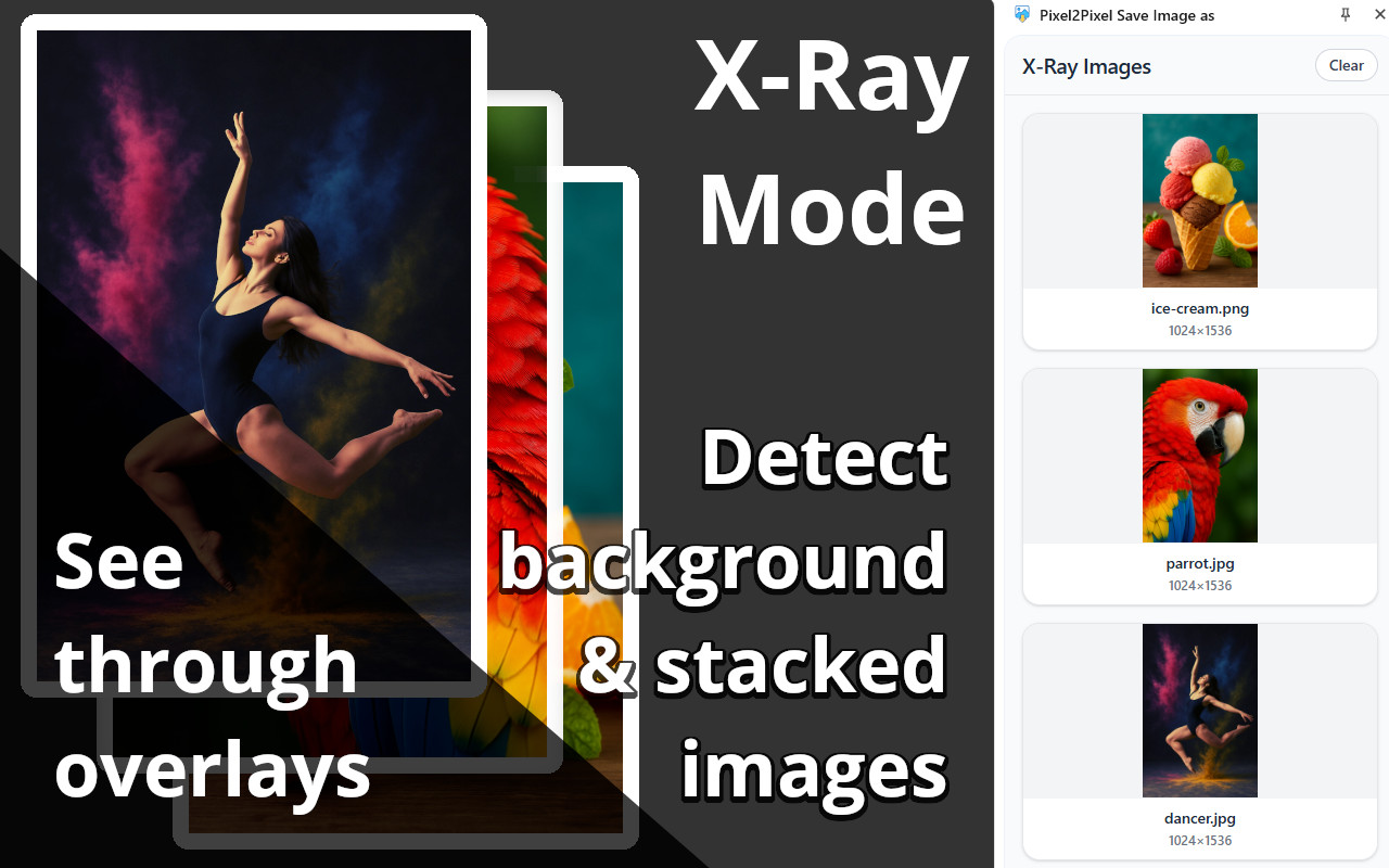 See through overlays and detect background and stacked images